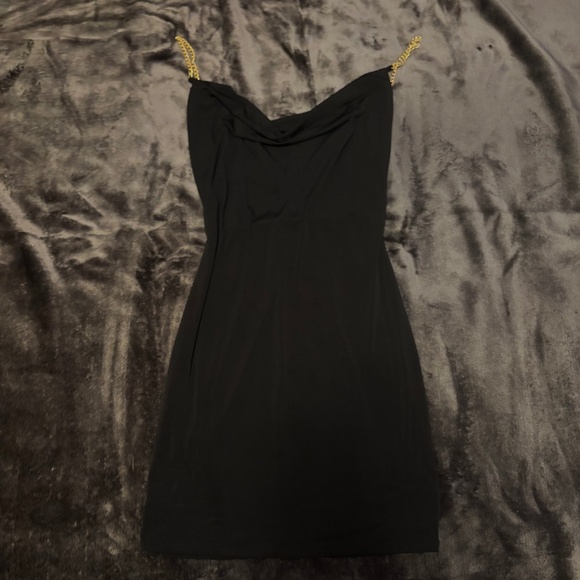 Wearever Black Low-back Bodycon Gold Chain Strap Dress - Picture 1 of 7